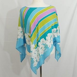 Bob Mackie silk poncho, 1x, turquoise, green